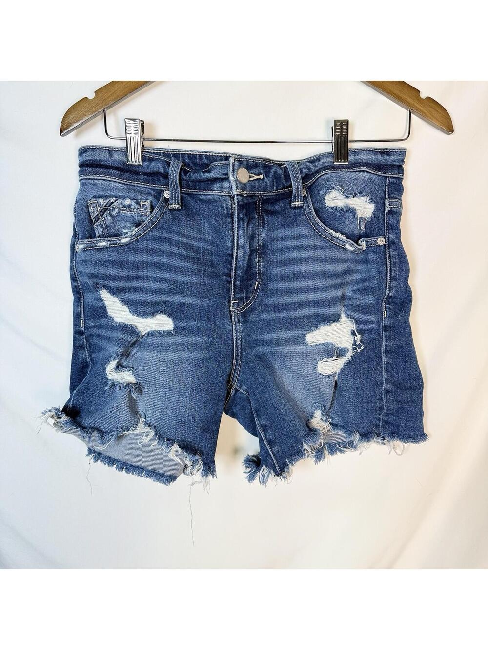 Buckle Black BKE Jean Shorts Womens 27 Cut Off Stretch Blue Denim Distressed